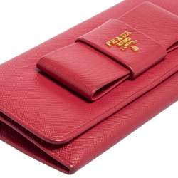 Pre Owned Prada Fuchsia Saffiano Leather Bow Continental Wallet
