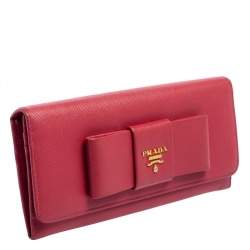 Pre Owned Prada Fuchsia Saffiano Leather Bow Continental Wallet