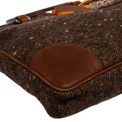Pre Owned Prada Brown Tweed and Nubuck Leather Trim Small Jewel Embellished Convertible Tote