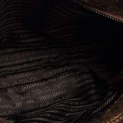 Pre Owned Prada Brown Tweed and Nubuck Leather Trim Small Jewel Embellished Convertible Tote