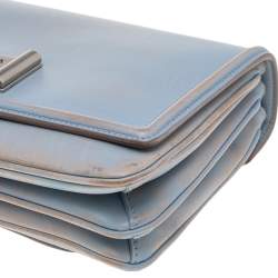 Pre Owned Prada Light Blue Leather Metal Closure Shoulder Bag