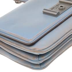 Pre Owned Prada Light Blue Leather Metal Closure Shoulder Bag