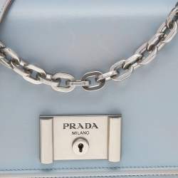 Pre Owned Prada Light Blue Leather Metal Closure Shoulder Bag