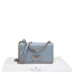 Pre Owned Prada Light Blue Leather Metal Closure Shoulder Bag