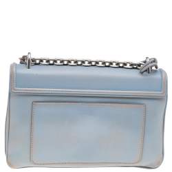 Pre Owned Prada Light Blue Leather Metal Closure Shoulder Bag