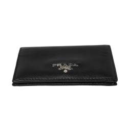 Pre Owned محفظة برادا جلد سافيانو لوكس ثنائية الطي مضغوطة بالشعار