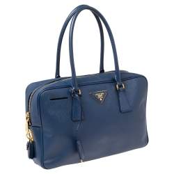 Pre Owned Prada Blue Saffiano Leather Bowler Bag