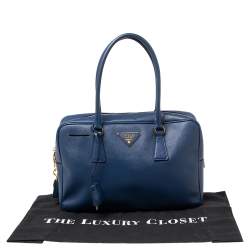 Pre Owned Prada Blue Saffiano Leather Bowler Bag
