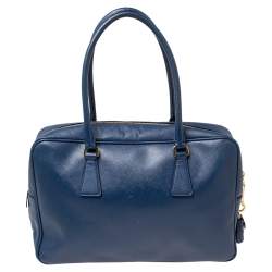 Pre Owned Prada Blue Saffiano Leather Bowler Bag