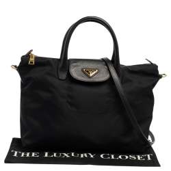 Pre Owned Prada Black Tessuto Nylon and Saffiano Leather Convertible Tote