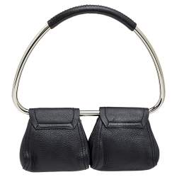 Pre Owned Prada Black Leather Silver Loop Top Handle Bag