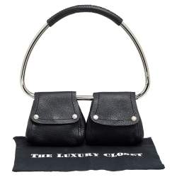 Pre Owned Prada Black Leather Silver Loop Top Handle Bag