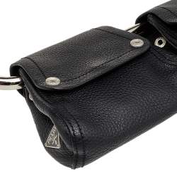 Pre Owned Prada Black Leather Silver Loop Top Handle Bag