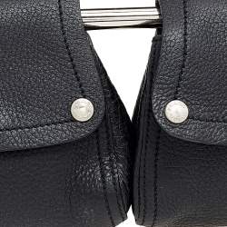 Pre Owned Prada Black Leather Silver Loop Top Handle Bag