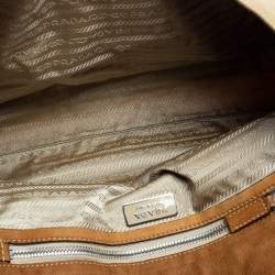 Pre Owned Prada Beige/Brown Nylon and Leather Double Pocket Shoulder Bag