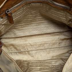 Pre Owned Prada Beige/Brown Nylon and Leather Double Pocket Shoulder Bag