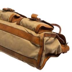 Pre Owned Prada Beige/Brown Nylon and Leather Double Pocket Shoulder Bag