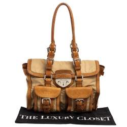 Pre Owned Prada Beige/Brown Nylon and Leather Double Pocket Shoulder Bag