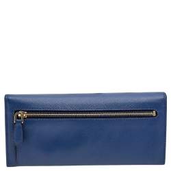 Prada Blue Saffiano Metal Leather Flap Continental Wallet