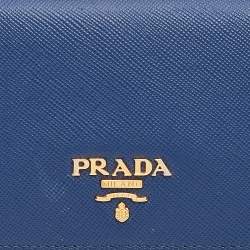 Prada Blue Saffiano Metal Leather Flap Continental Wallet