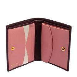 Pre Owned Prada Dark Burgundy Saffiano Lux Leather Bifold Card Case
