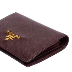 Pre Owned Prada Dark Burgundy Saffiano Lux Leather Bifold Card Case