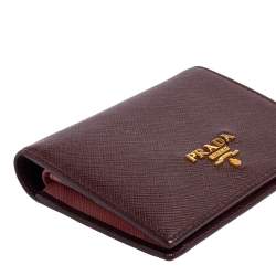 Pre Owned Prada Dark Burgundy Saffiano Lux Leather Bifold Card Case