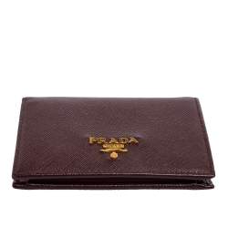 Pre Owned Prada Dark Burgundy Saffiano Lux Leather Bifold Card Case