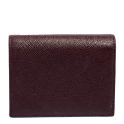 Pre Owned Prada Dark Burgundy Saffiano Lux Leather Bifold Card Case