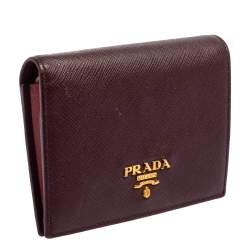 Pre Owned Prada Dark Burgundy Saffiano Lux Leather Bifold Card Case