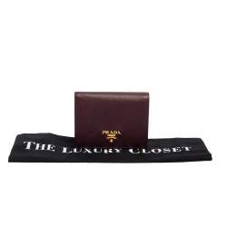 Pre Owned Prada Dark Burgundy Saffiano Lux Leather Bifold Card Case