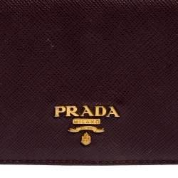 Pre Owned Prada Dark Burgundy Saffiano Lux Leather Bifold Card Case