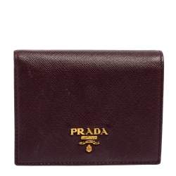 Pre Owned Prada Dark Burgundy Saffiano Lux Leather Bifold Card Case