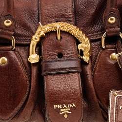 Pre Owned Prada Brown Leather Dragon Satchel