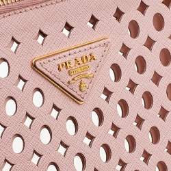 Pre Owned Prada Pink Cutwork Leather Clutch