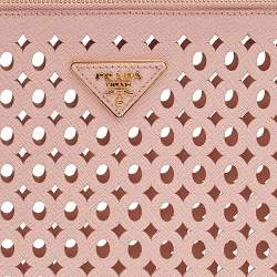 Pre Owned Prada Pink Cutwork Leather Clutch