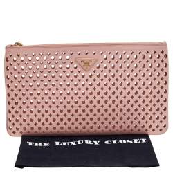 Pre Owned Prada Pink Cutwork Leather Clutch