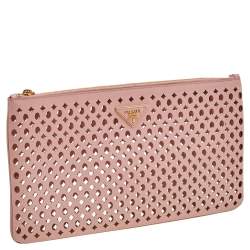 Pre Owned Prada Pink Cutwork Leather Clutch