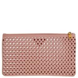 Pre Owned Prada Pink Cutwork Leather Clutch