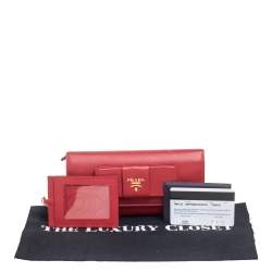 Pre Owned Prada Red Saffiano Lux Leather Bow Flap Continental Wallet