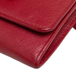 Pre Owned Prada Red Saffiano Lux Leather Bow Flap Continental Wallet