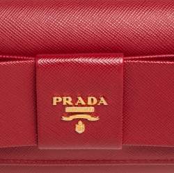 Pre Owned Prada Red Saffiano Lux Leather Bow Flap Continental Wallet