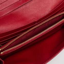 Pre Owned Prada Red Saffiano Lux Leather Bow Flap Continental Wallet