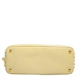 Pre Owned Prada Cream Saffiano Vernic Leather Crystal Embellished Pyramid Frame Satchel