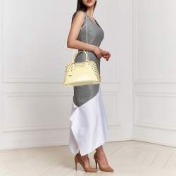 Pre Owned Prada Cream Saffiano Vernic Leather Crystal Embellished Pyramid Frame Satchel