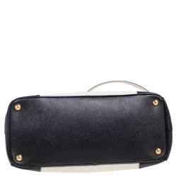 Pre Owned Prada White/Black Saffiano Lux Leather Medium Double Zip Tote