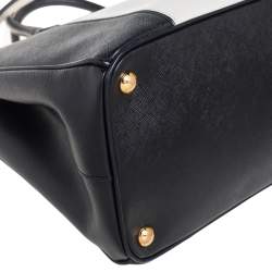 Pre Owned Prada White/Black Saffiano Lux Leather Medium Double Zip Tote