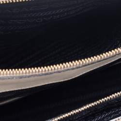 Pre Owned Prada White/Black Saffiano Lux Leather Medium Double Zip Tote