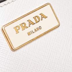 Pre Owned Prada White/Black Saffiano Lux Leather Medium Double Zip Tote