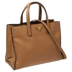 Pre Owned Prada Tan Saffiano Soft Leather Middle Zip Tote